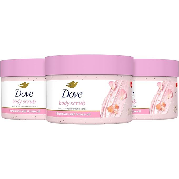 دوف مقشر دوف بودي سلت وزيت الورد 3 عد لبشرة ناعمة ومغذية بشكل واضح، مع كريم ترطيب 1/4، 10.5 أونصة - Image 1